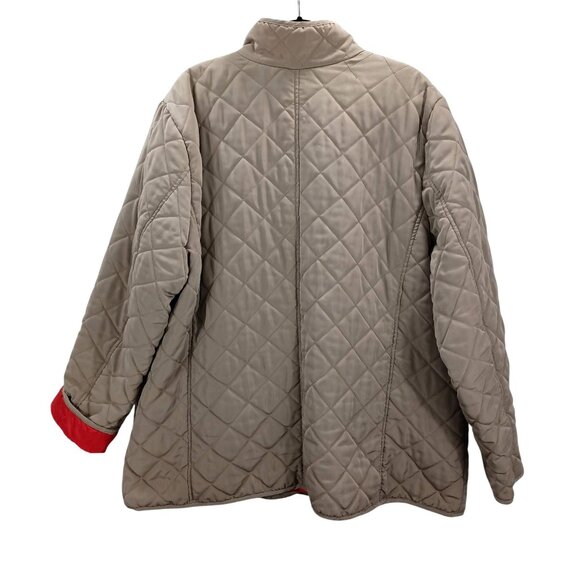 Women Within Quilted Jacket Barn Coat Snaps Down Tan/Red Diamond Quilt Size 1X - Picture 2 of 7